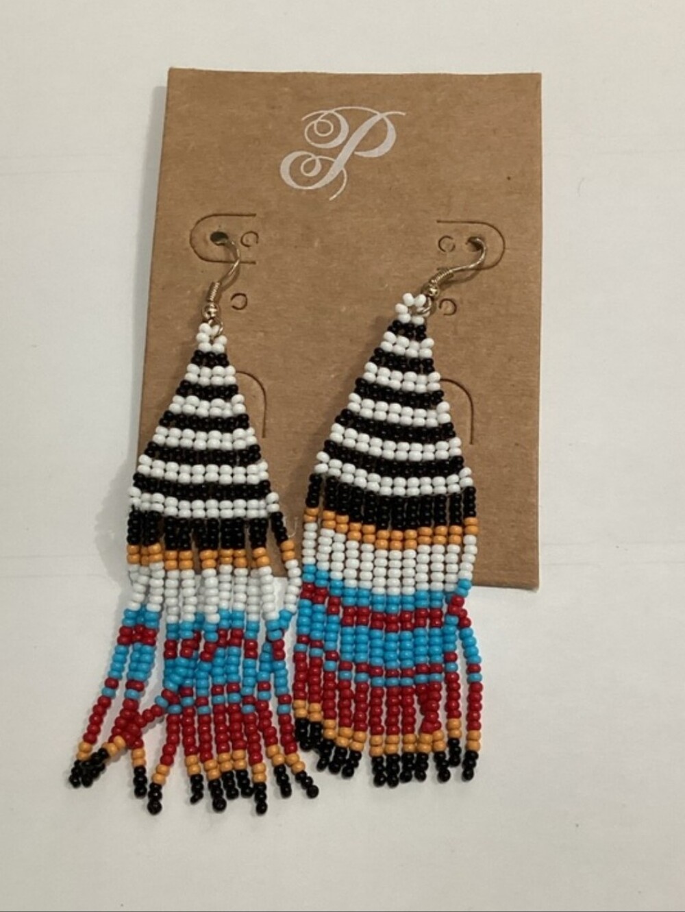 Plunder Boho Beaded Fringe Earrings - Black, White, Blue & Red NEW!